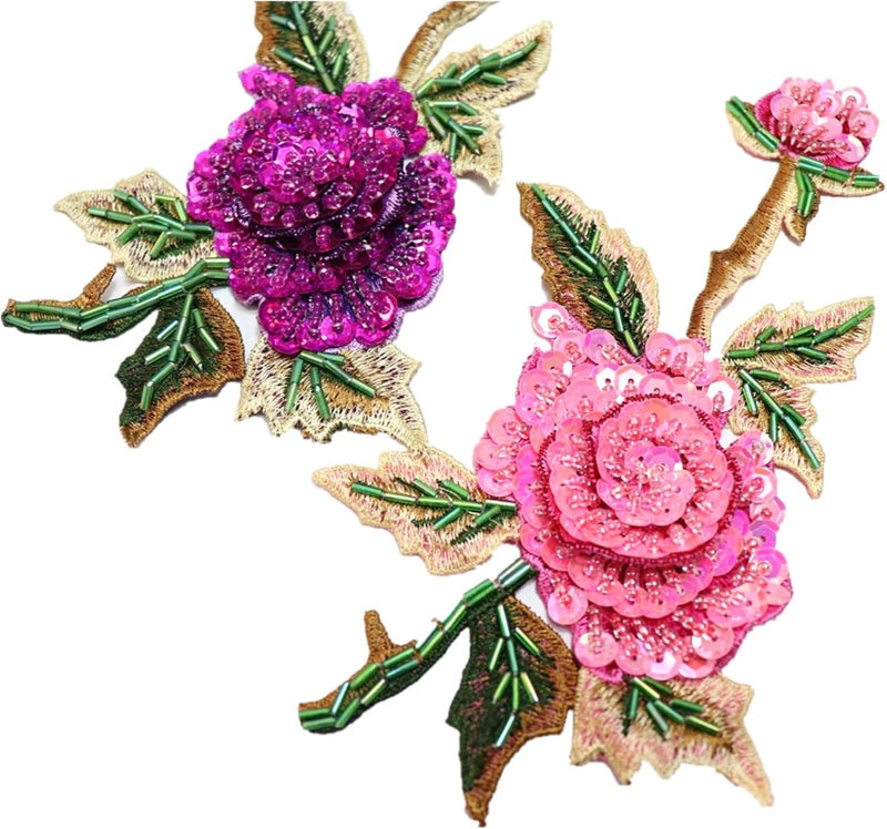JRYYR Rose Sequin Applique, Embroidered Patch Flower for Dresses and Other Garments Decorative Rose Patches (Purple) - Image 2